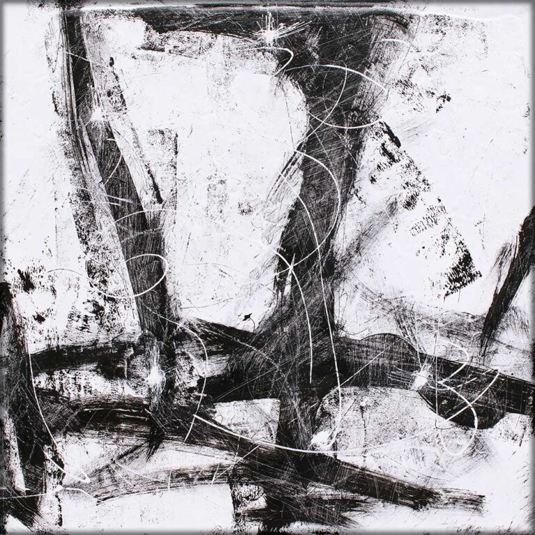 Minimalistisk sort hvid maleri Path II